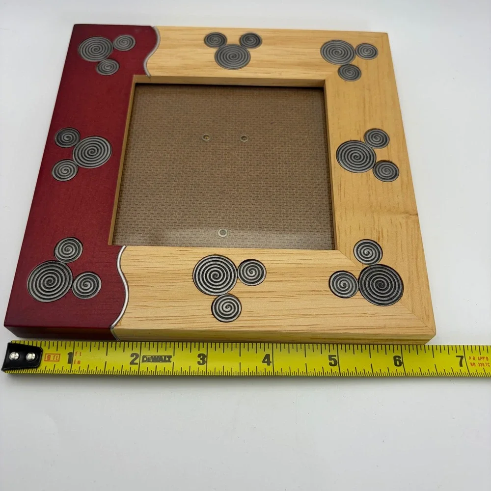 Disney Parks Mickey Mouse Spiral Wood Picture Frame Red Natural 3.5x3.5 Tabletop